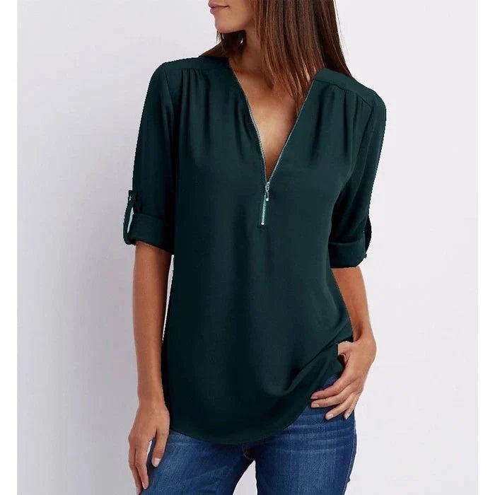 Lucas & Léa Paris| Plus Size Blouse à manches 3/4 en vrac avec fermeture éclair
