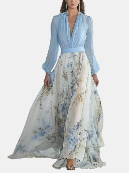 Madeleine | Robe maxi avec imprimé floral époustouflant et décolleté en V
