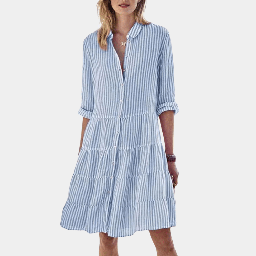 Robe Chemise À Volants Rayée | Légère et Respirante | Mélange de Coton | Décontractée d'Été