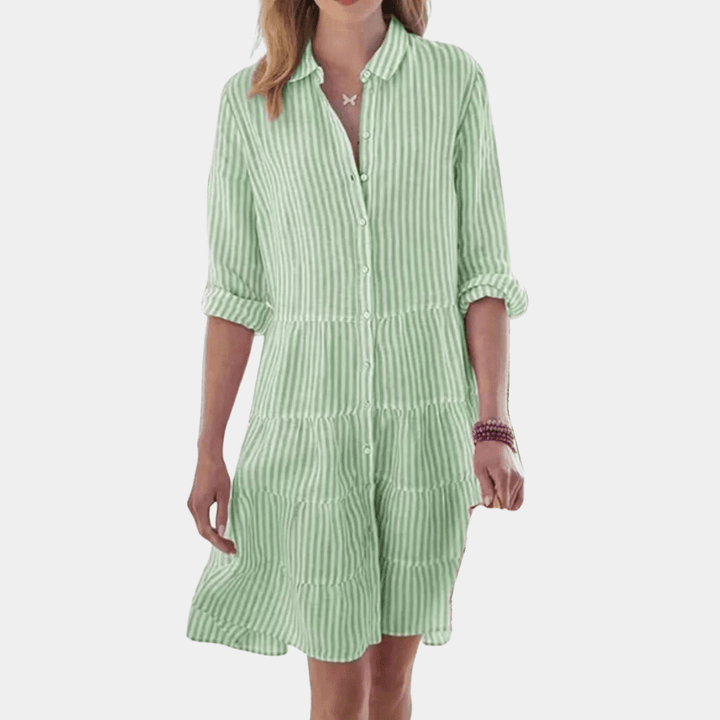 Robe Chemise À Volants Rayée | Légère et Respirante | Mélange de Coton | Décontractée d'Été