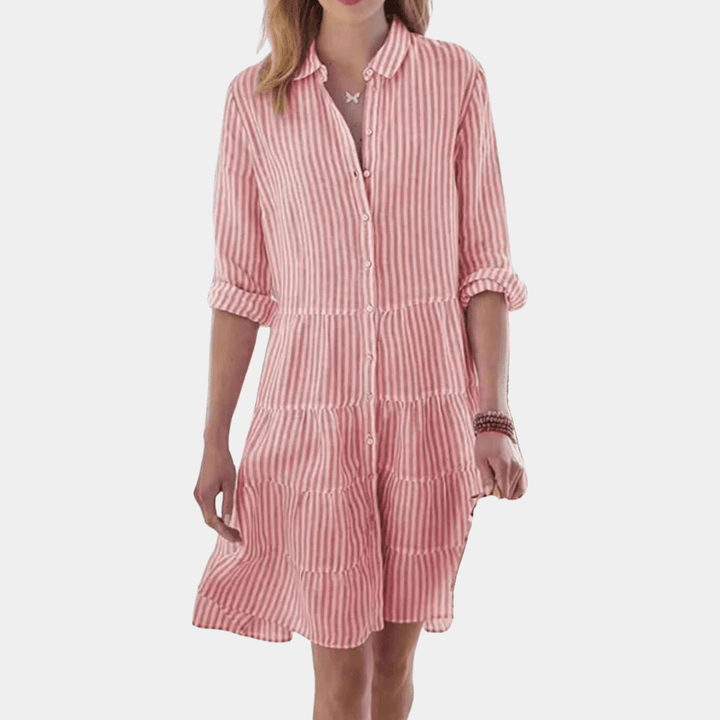 Robe Chemise À Volants Rayée | Légère et Respirante | Mélange de Coton | Décontractée d'Été