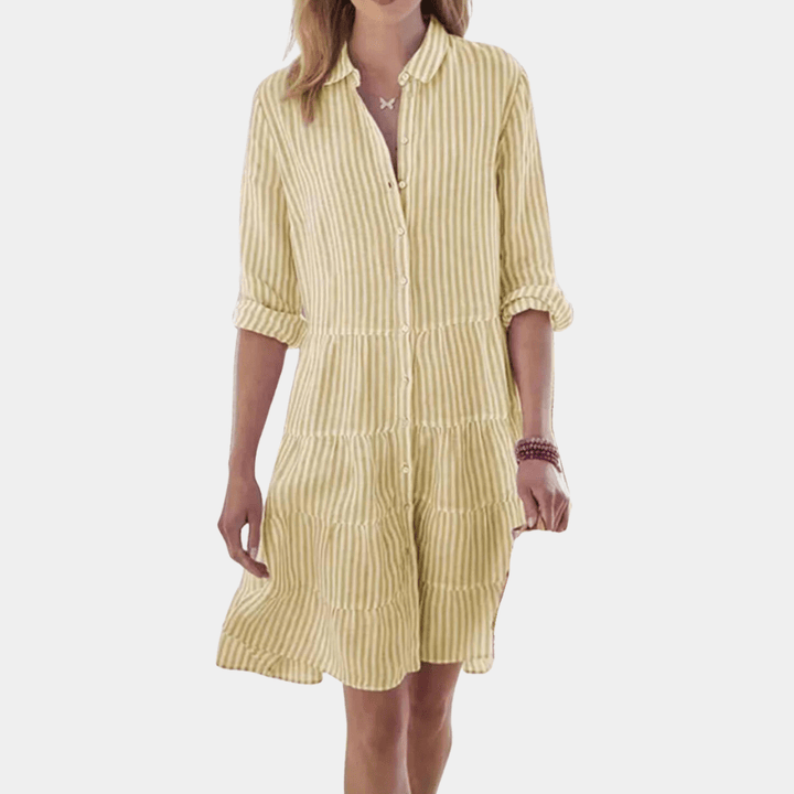 Robe Chemise À Volants Rayée | Légère et Respirante | Mélange de Coton | Décontractée d'Été