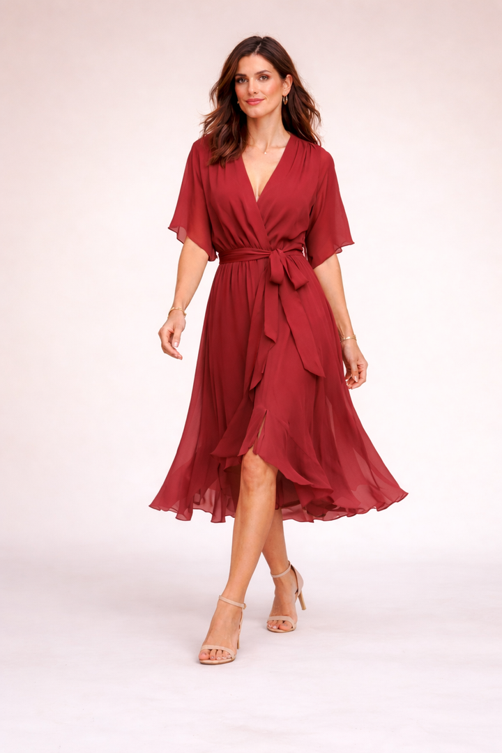 Monica - Robe en chiffon avec col en V