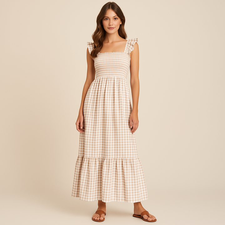 Sophia | Robe Maxi Sans Manches à Imprimé Tartans
