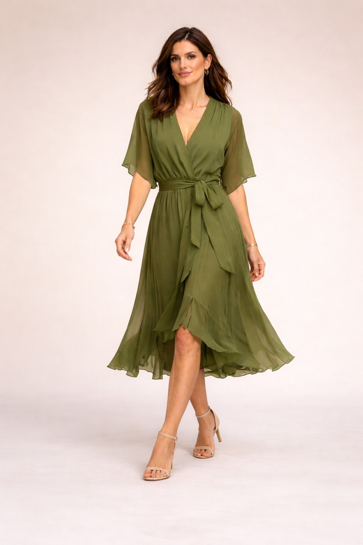Monica - Robe en chiffon avec col en V