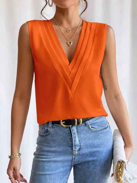 Emilia™ Blouse Féminine Sans Manches Élégance Moderne
