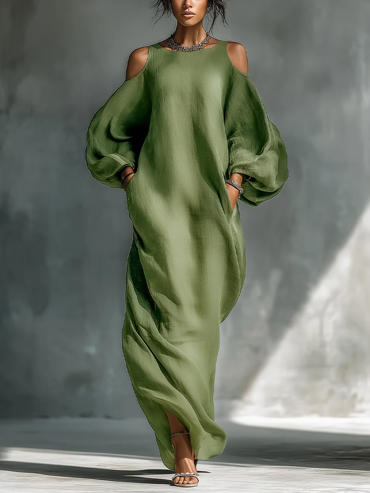 Anika | Robe Maxi à Manches Bouffantes Verte