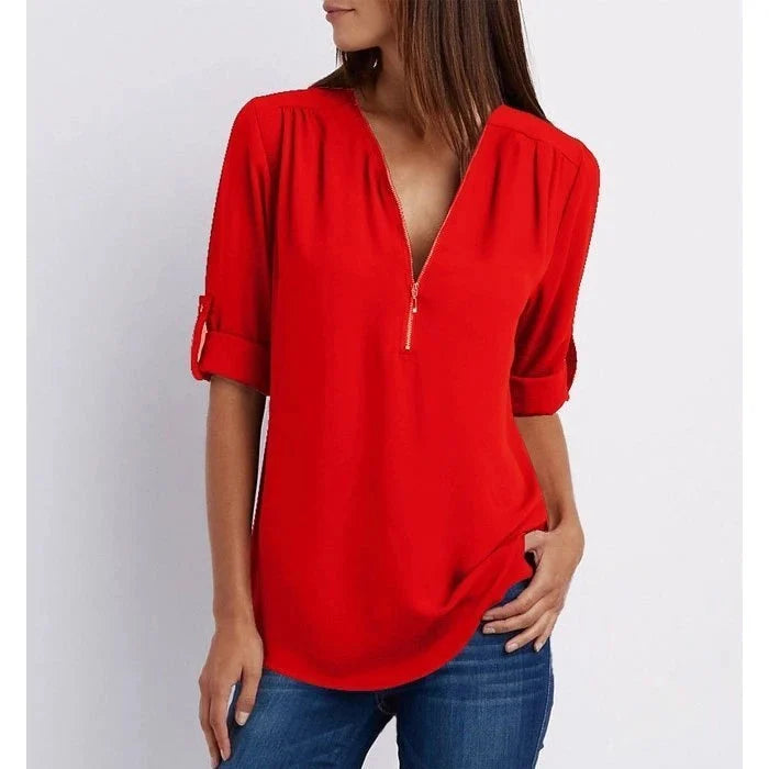 Lucas & Léa Paris| Plus Size Blouse à manches 3/4 en vrac avec fermeture éclair