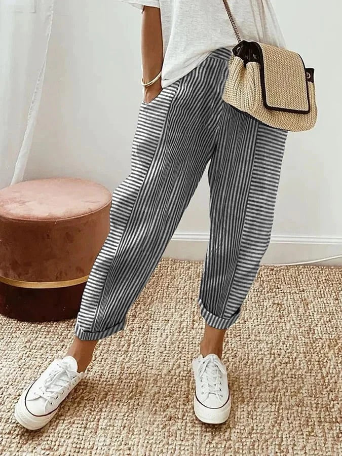 Églantine™ Pantalon Féminin Rayé Élégance Décontractée