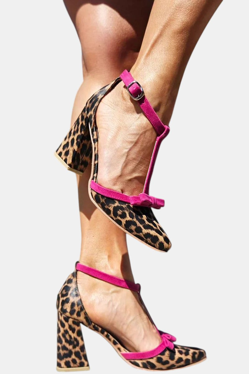 Leontina | Sandales à imprimé léopard vert avec accent coloré