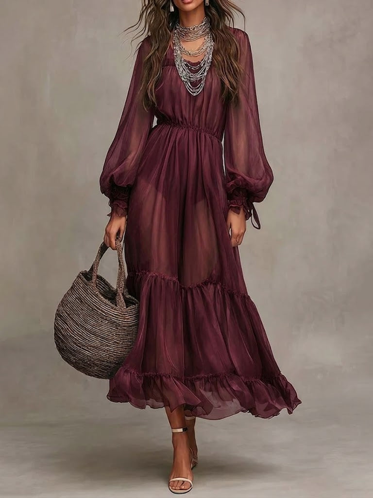 Gerda | Robe Midi Élégante avec Col en V