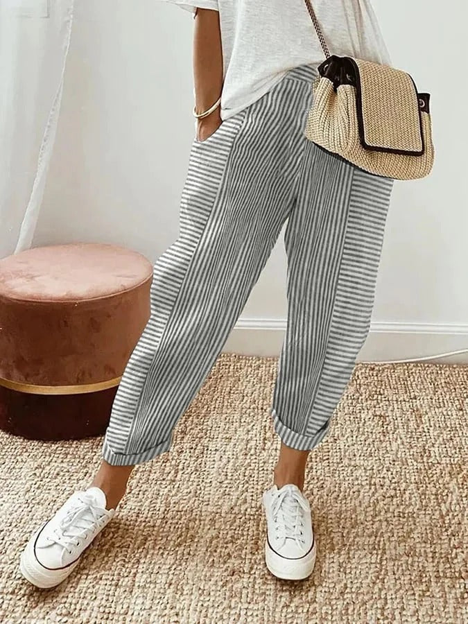 Églantine™ Pantalon Féminin Rayé Élégance Décontractée