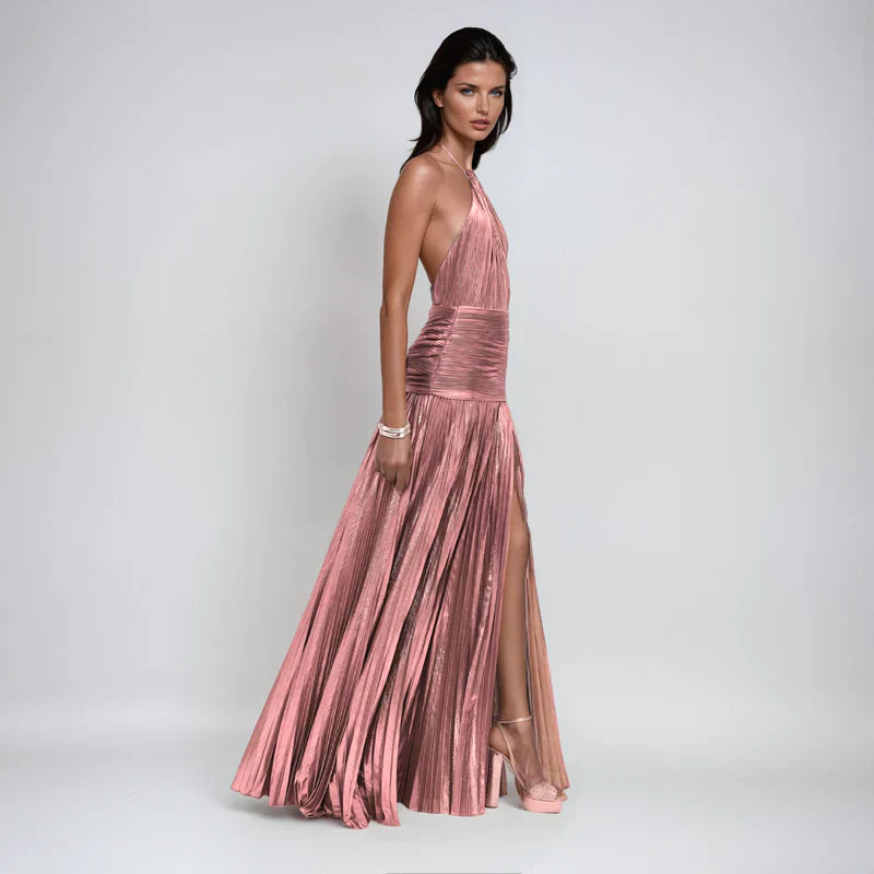 Emma | Robe Halter Ouverte dans le Dos Métallique